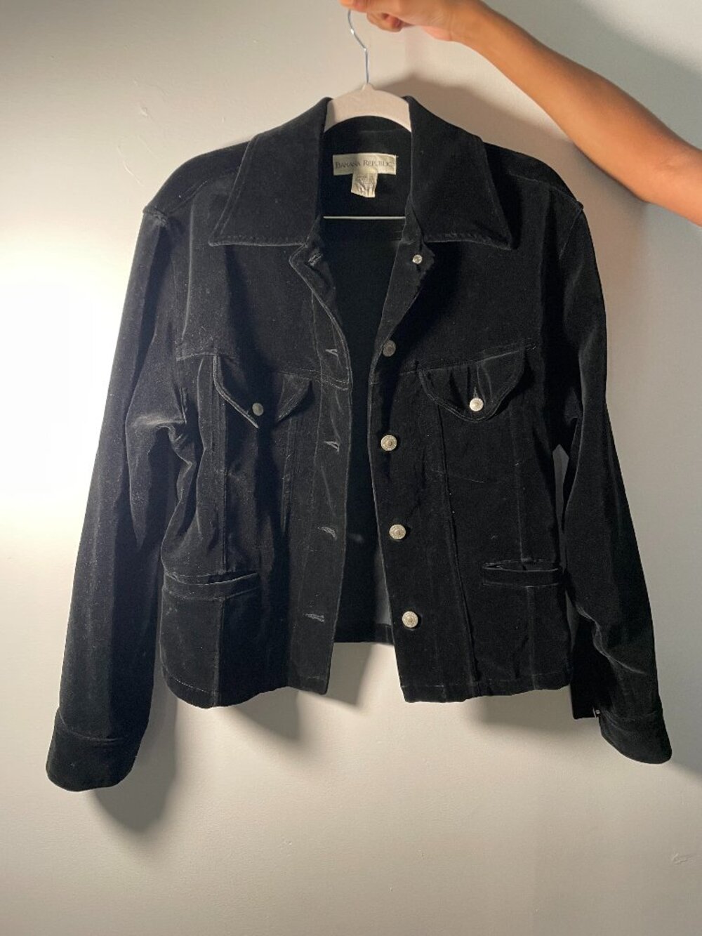 Vintage Banana Republic Cotton Velour Style Black Jacket (Medium)